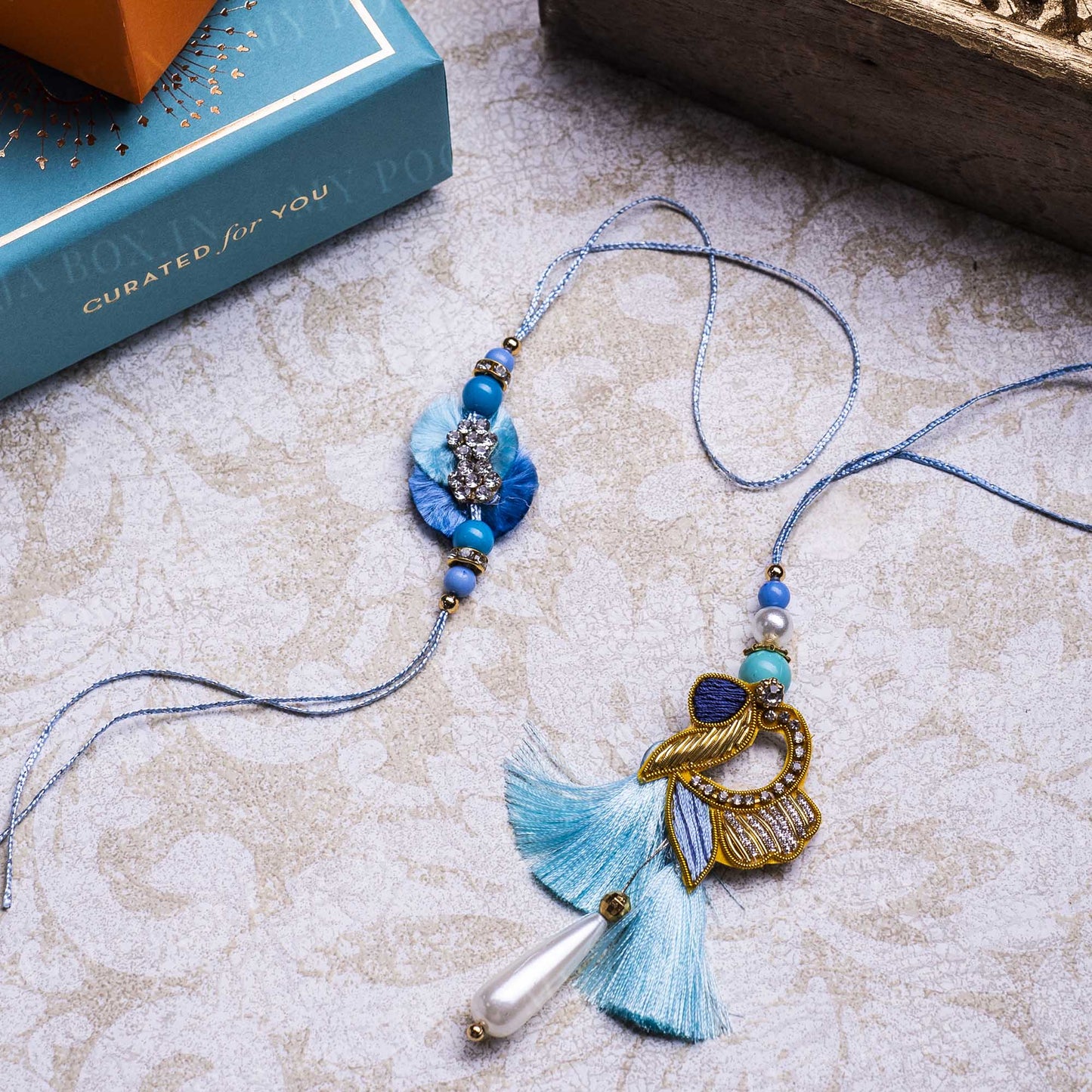 Blushing Blue Bhaiya Bhabhi Rakhi (Set of 2)