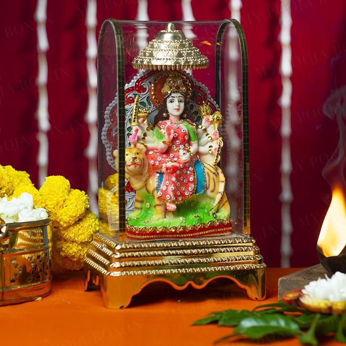 Beautiful Durga Mata Idol In A Glass Case