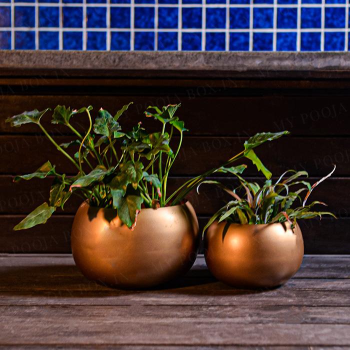 Handcrafted Round Copper Vases Set of 2