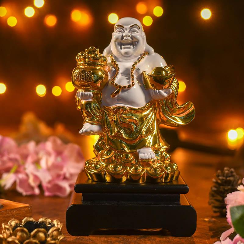Golden White Laughing Buddha