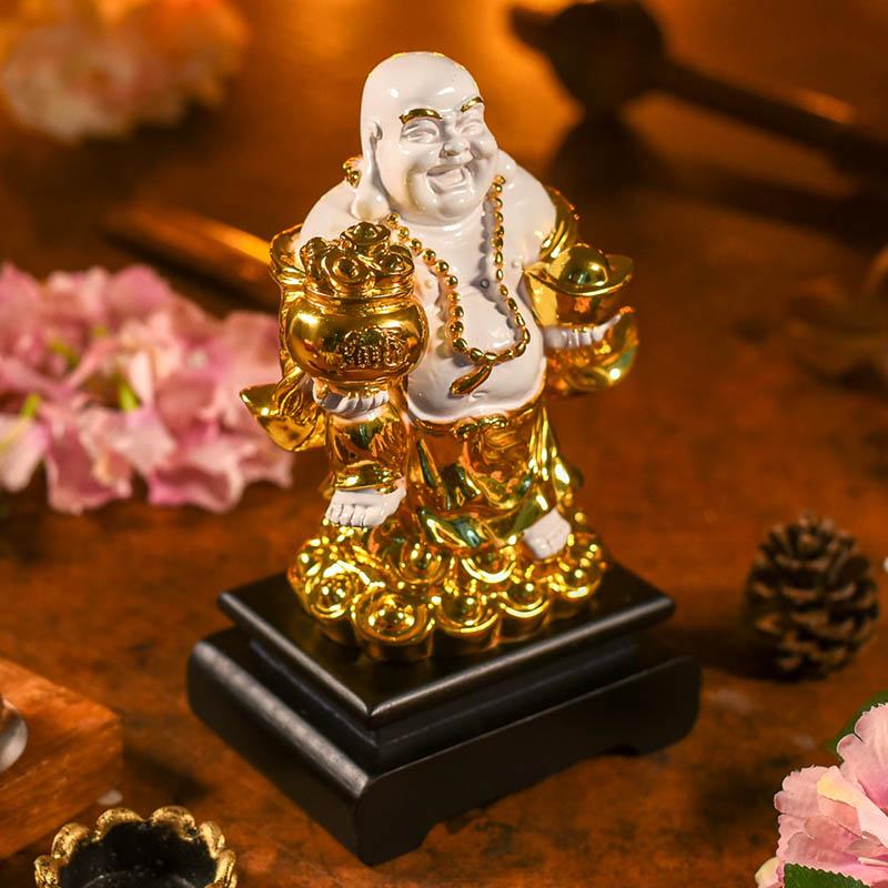 Golden White Laughing Buddha