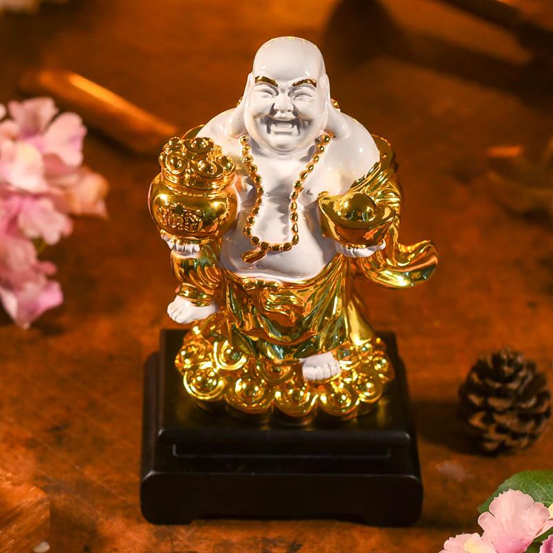 Golden White Laughing Buddha