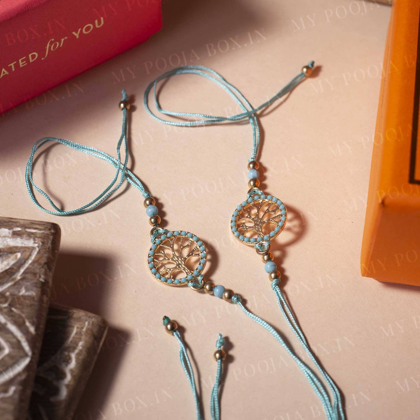 Tree of Life Mint Blue Rakhi (Set of 2)