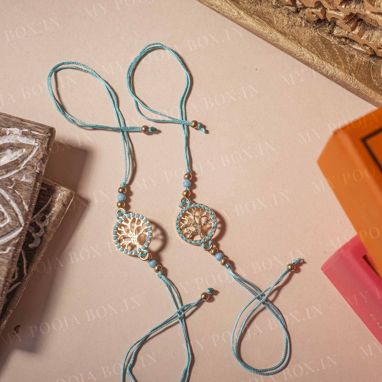 Tree of Life Mint Blue Rakhi (Set of 2)