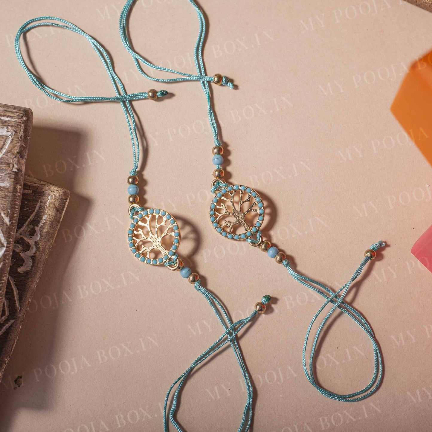 Tree of Life Mint Blue Rakhi (Set of 2)