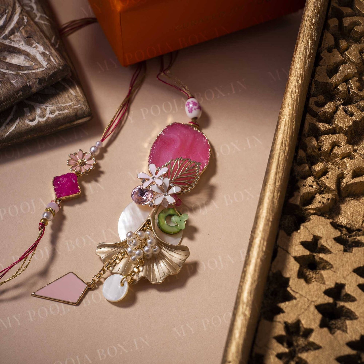 Beautiful Agate Pink Stone Bhaiya Bhabhi Rakhi (Set of 2)