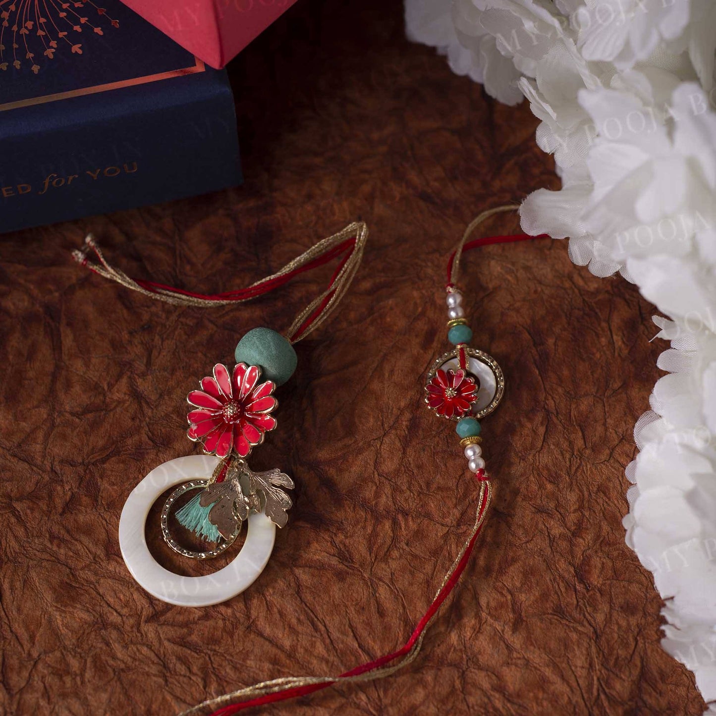 Red & Blue Floral Bhaiya Bhabhi Rakhi (Set of 2)