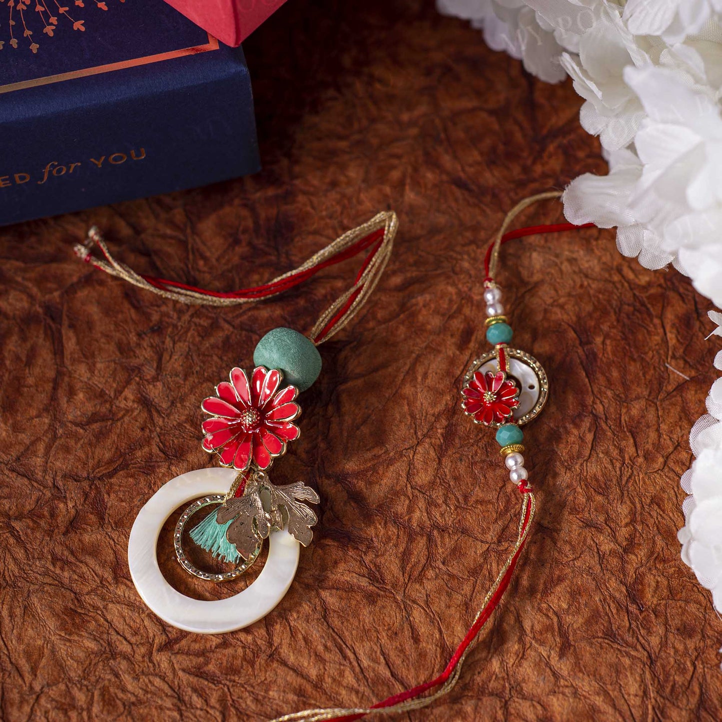 Red & Blue Floral Bhaiya Bhabhi Rakhi (Set of 2)