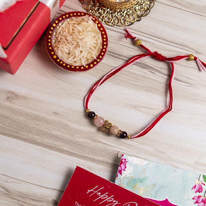 Love Rose Quartz Bhai Bhabhi Natural Crystal Rakhi