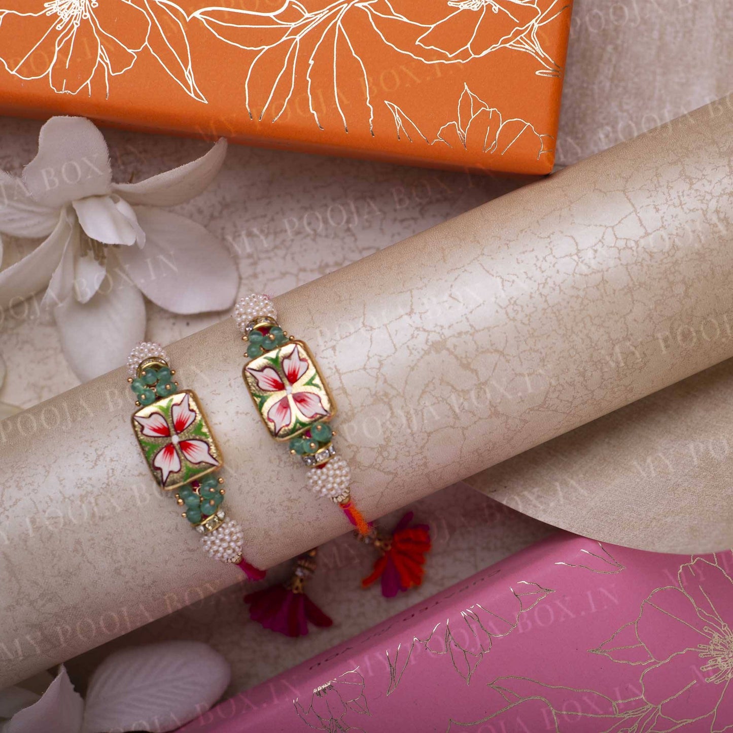Hand Painted Floral Design Rakhi Set of 2