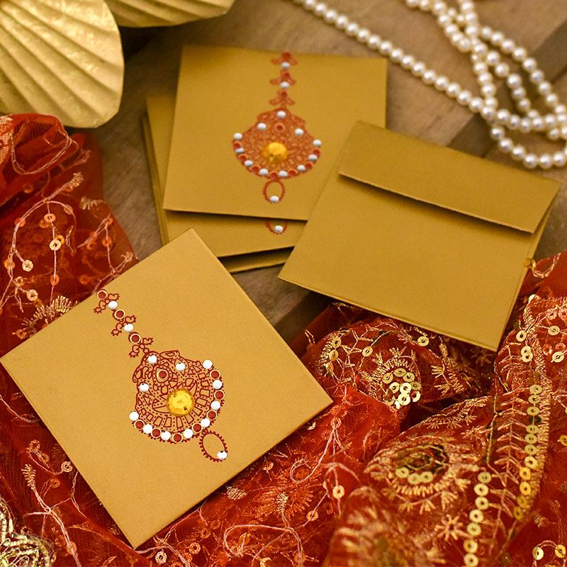 Elegant Golden & Red Shagun Envelope Set of 5