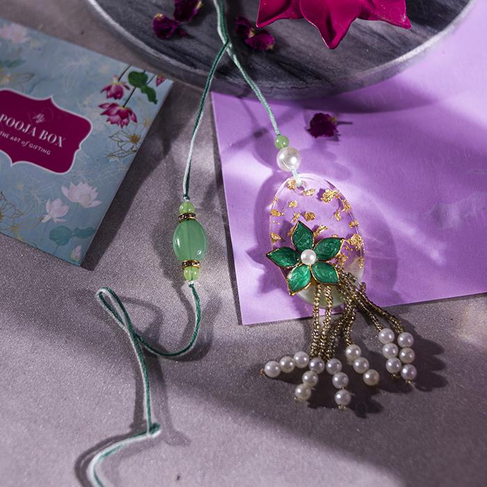 Dazzling Mint Bhaiya Bhabhi Rakhi Set