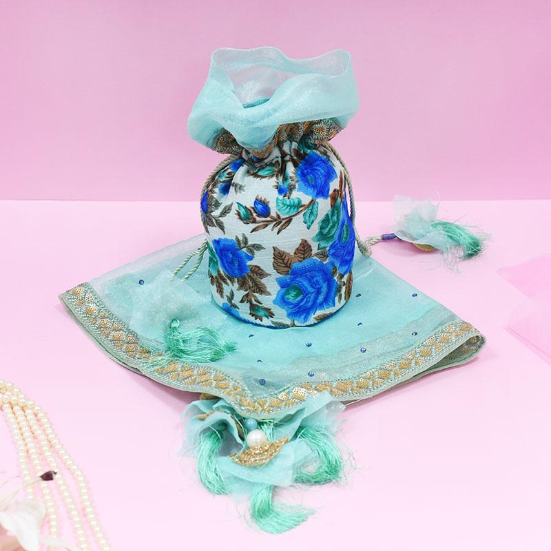 Blissful Blue Potli & Thali Cover Karwa Chauth Set