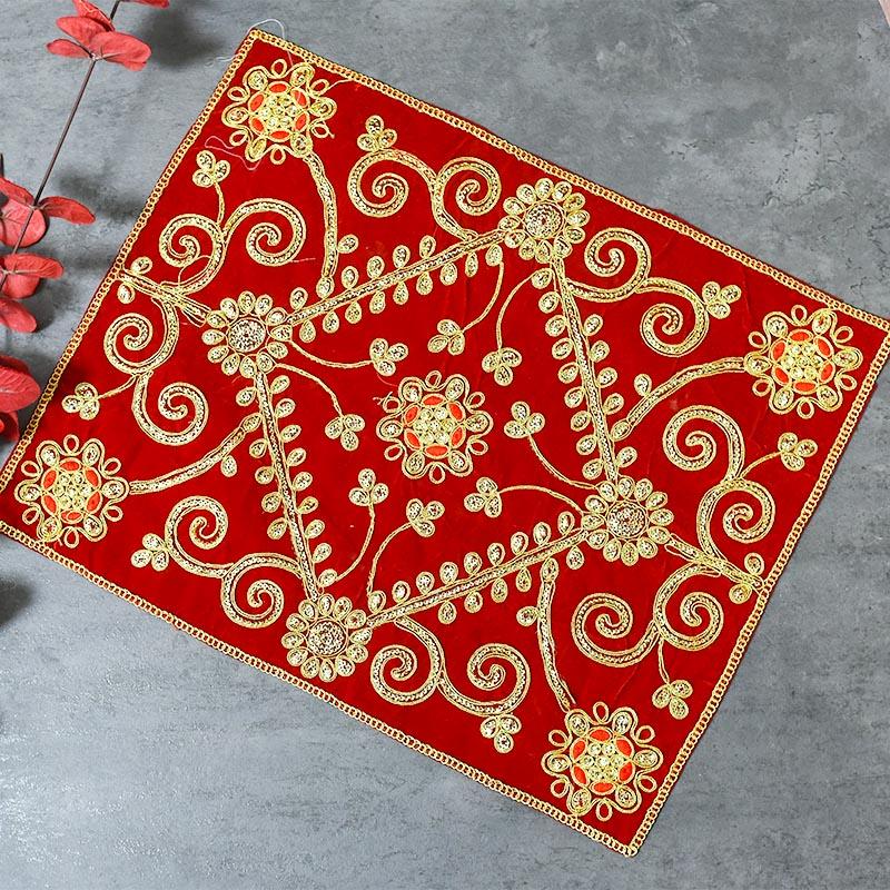 Golden Embroidery Chowki Cover