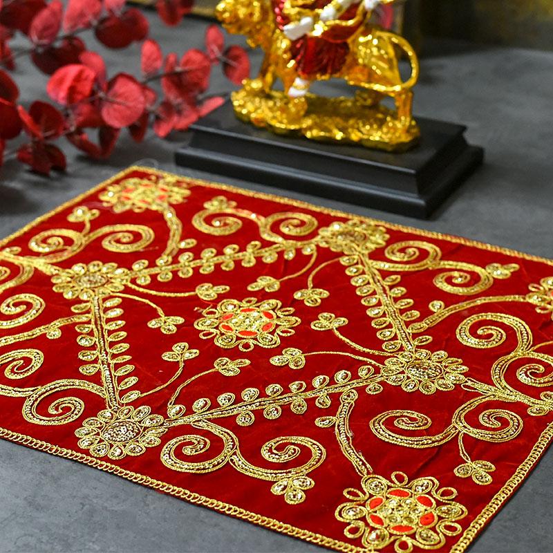 Golden Embroidery Chowki Cover