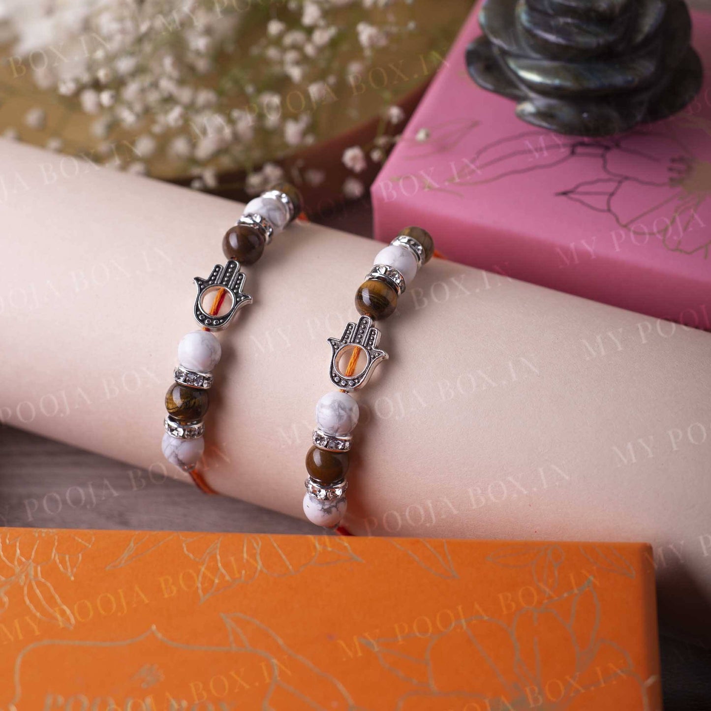 Patience Tiger's Eye & Howlite Crystal Rakhi (Set of 2)