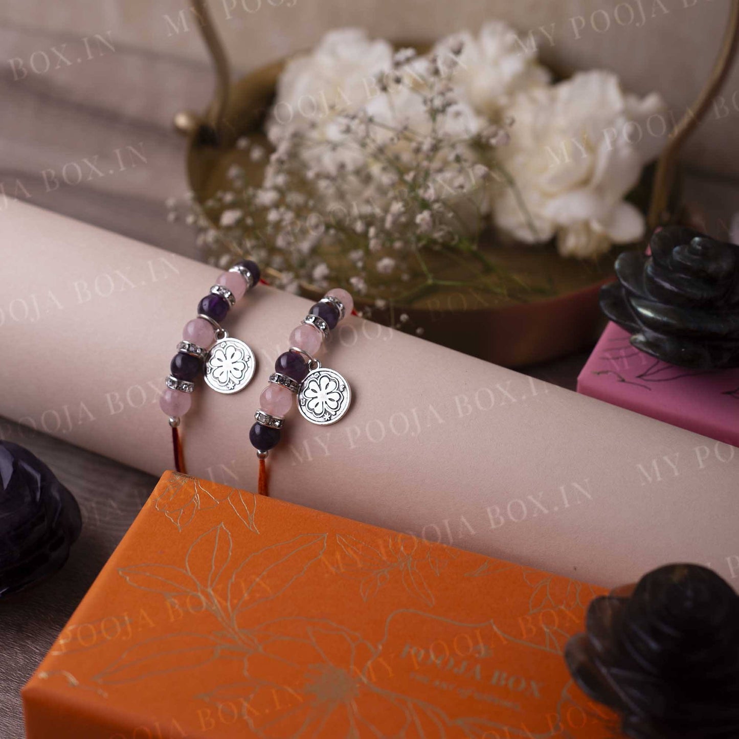 Rose Quartz & Amethyst Crystal Rakhi (Set of 2)
