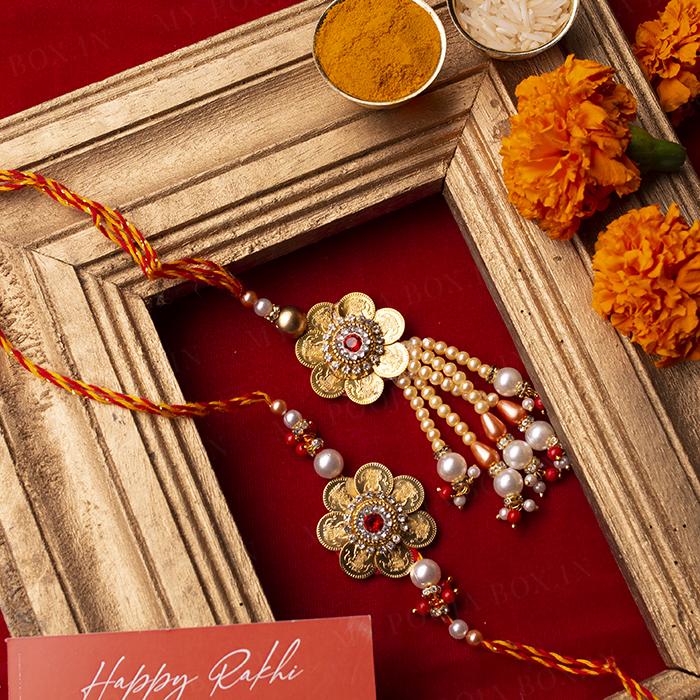Golden Flower Bhaiya Bhabhi Rakhi