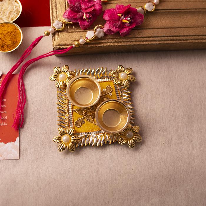 Elegant Gota Patti Roli Akshat Platter