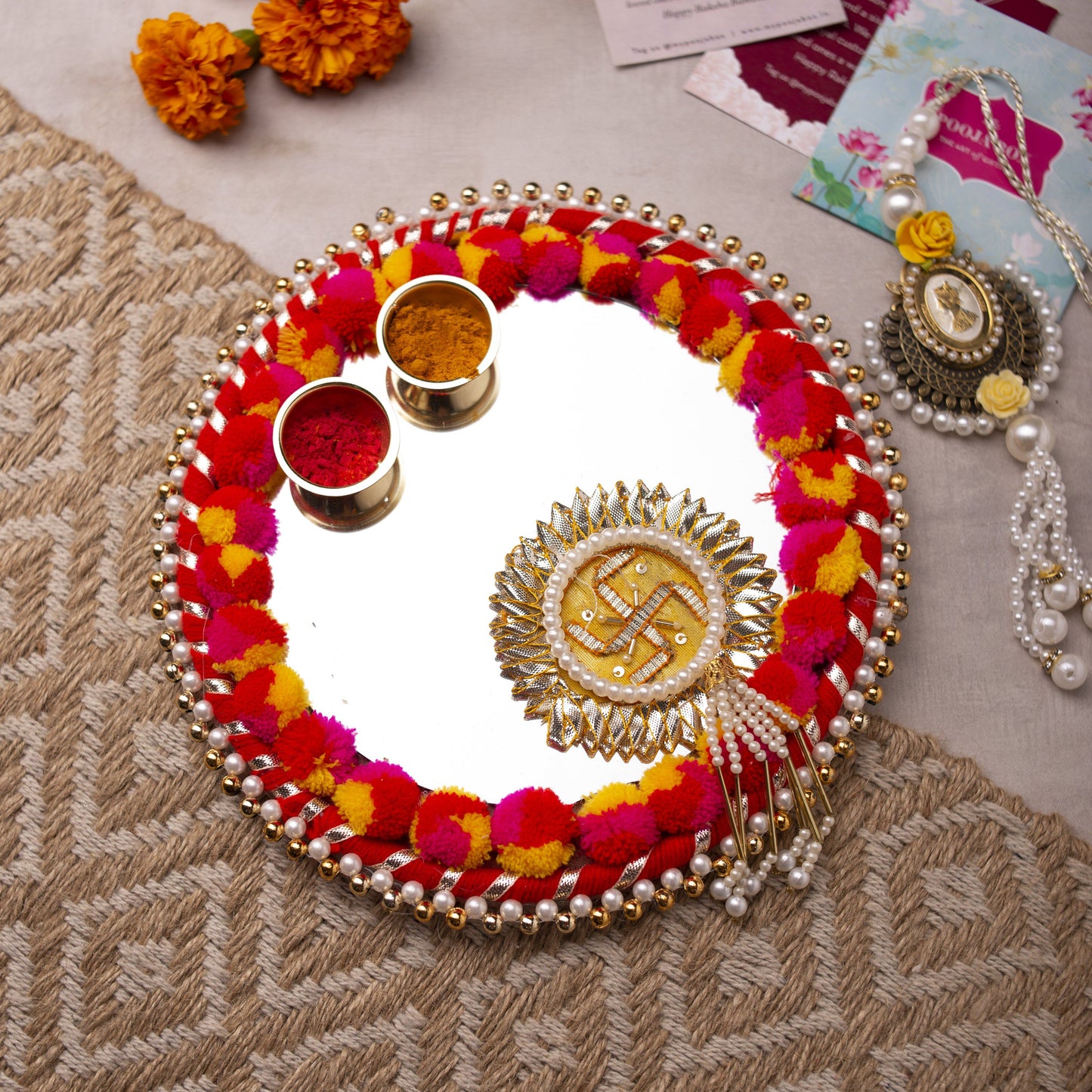 Swastik Pompom Roli Akshat Thali