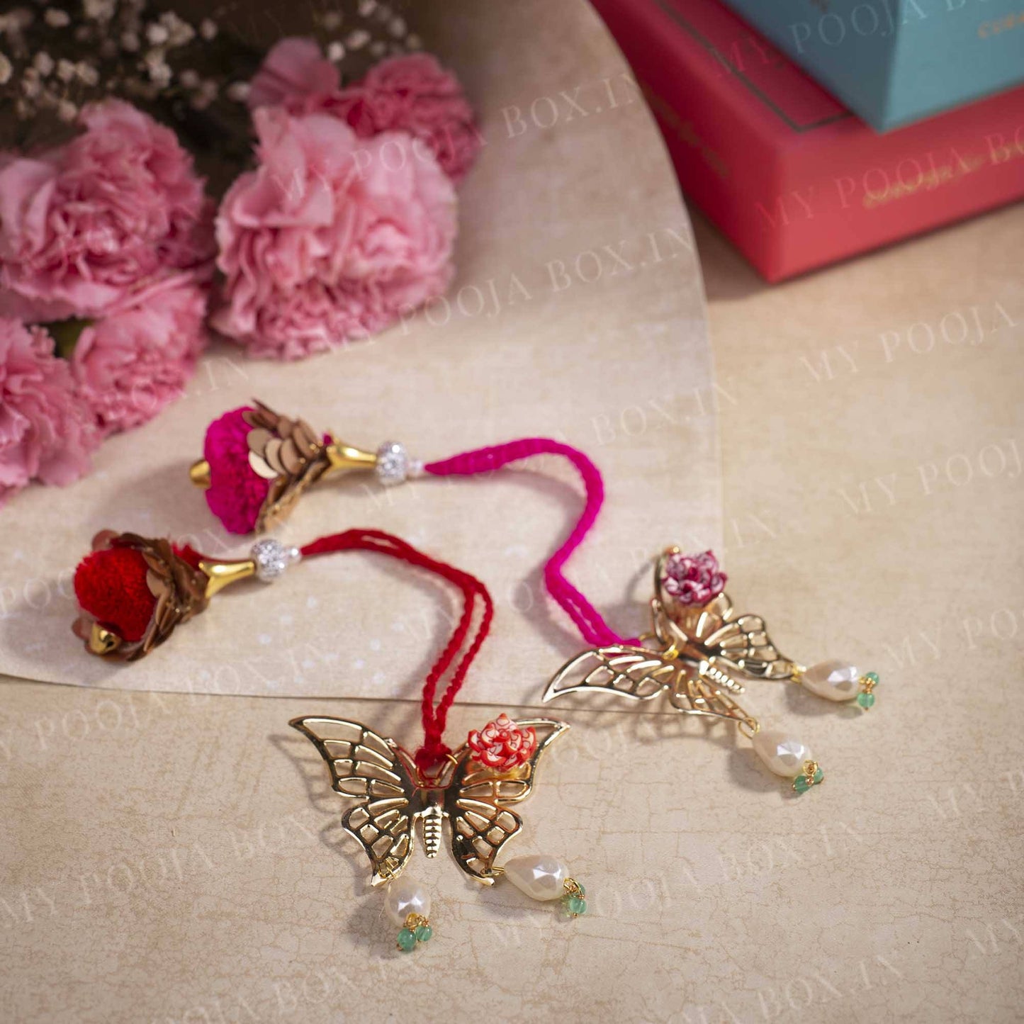Exquisite Ornate Butterfly Lumba Bhabhii Rakhi (Set of 2)