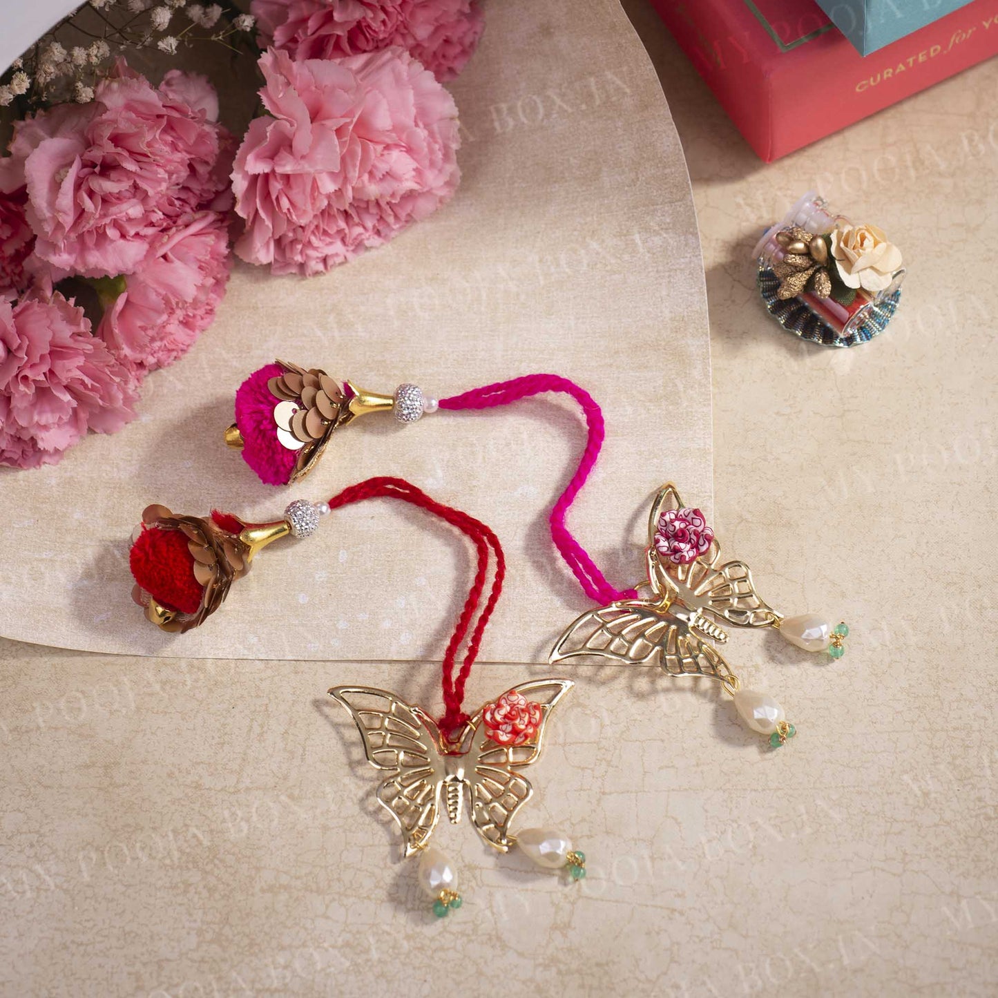 Exquisite Ornate Butterfly Lumba Bhabhii Rakhi (Set of 2)