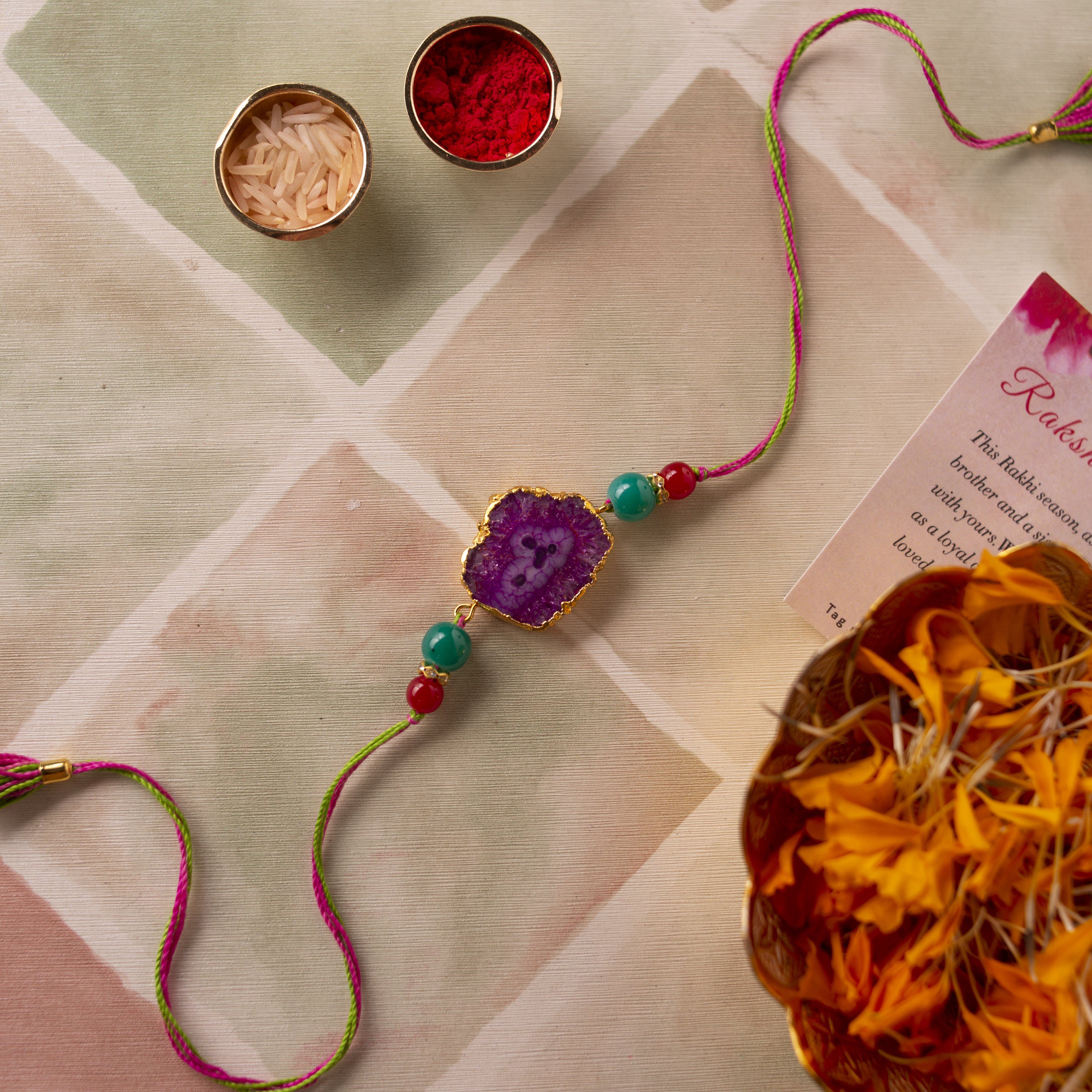 Buy Fortunate Agate Purple Rakhi Online in India - Mypoojabox.in