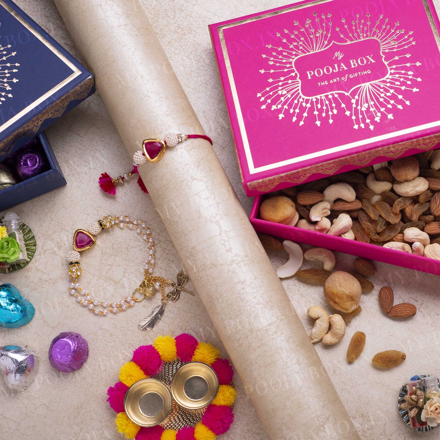 Sparkling Red Bhaiya Bhabhi Rakhi Gift Box
