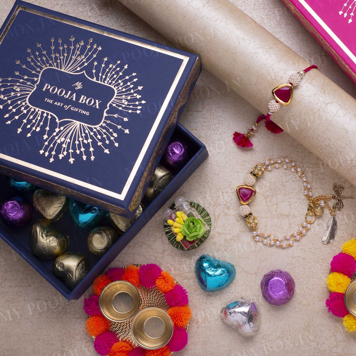Sparkling Red Bhaiya Bhabhi Rakhi Gift Box