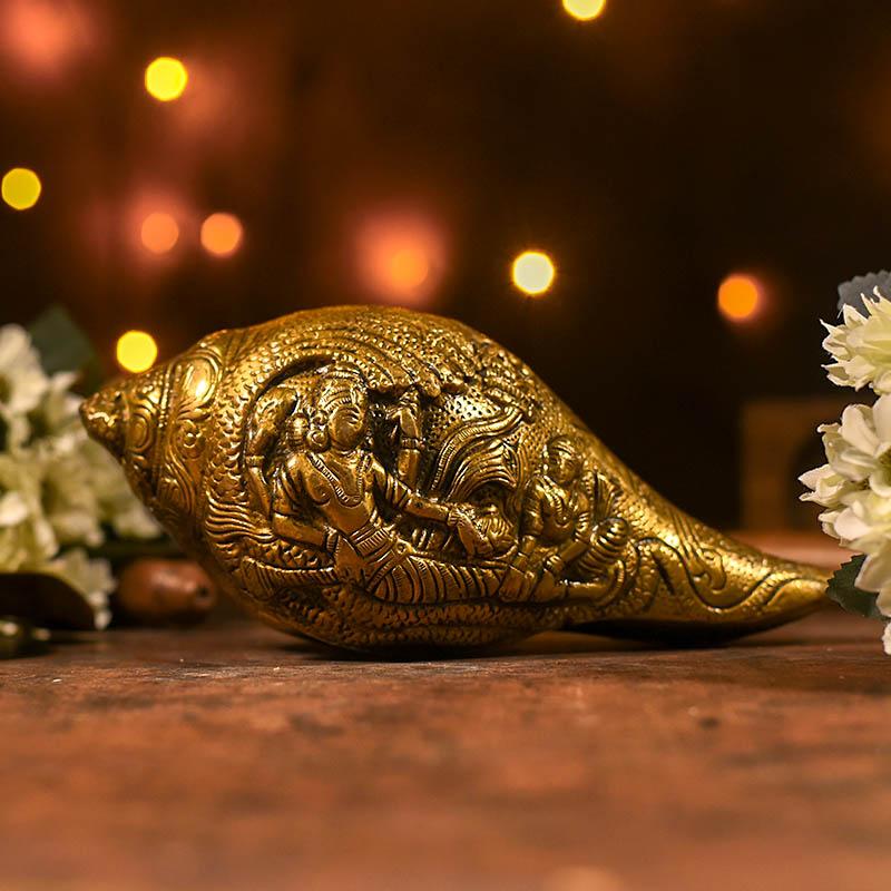 Antique Brass Vishnu Ji On Shankh