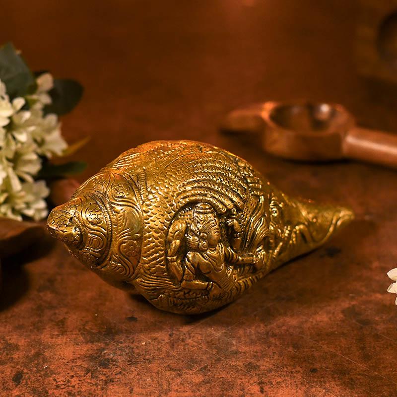 Antique Brass Vishnu Ji On Shankh