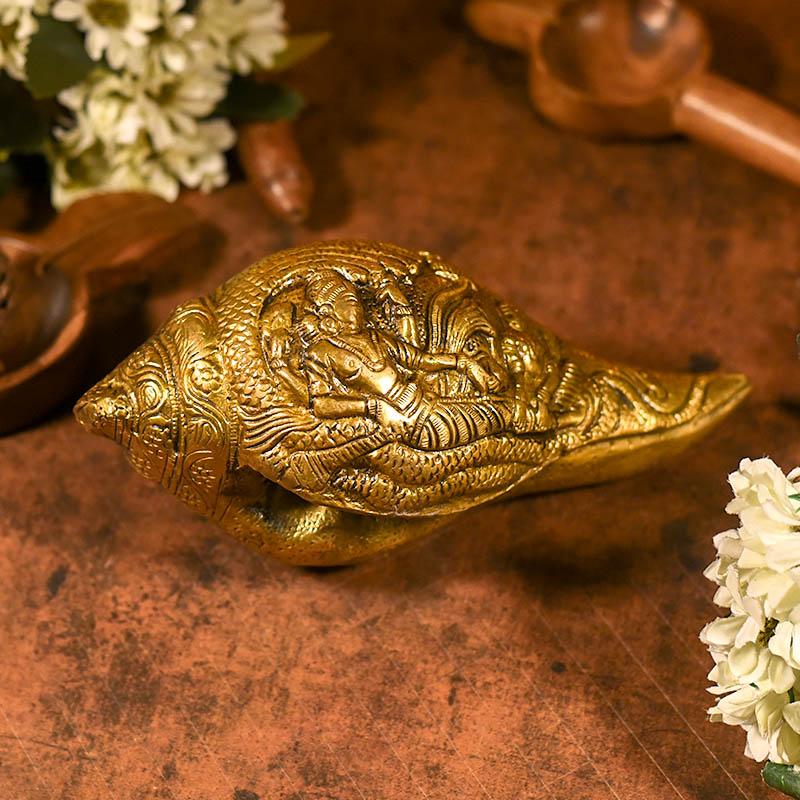 Antique Brass Vishnu Ji On Shankh