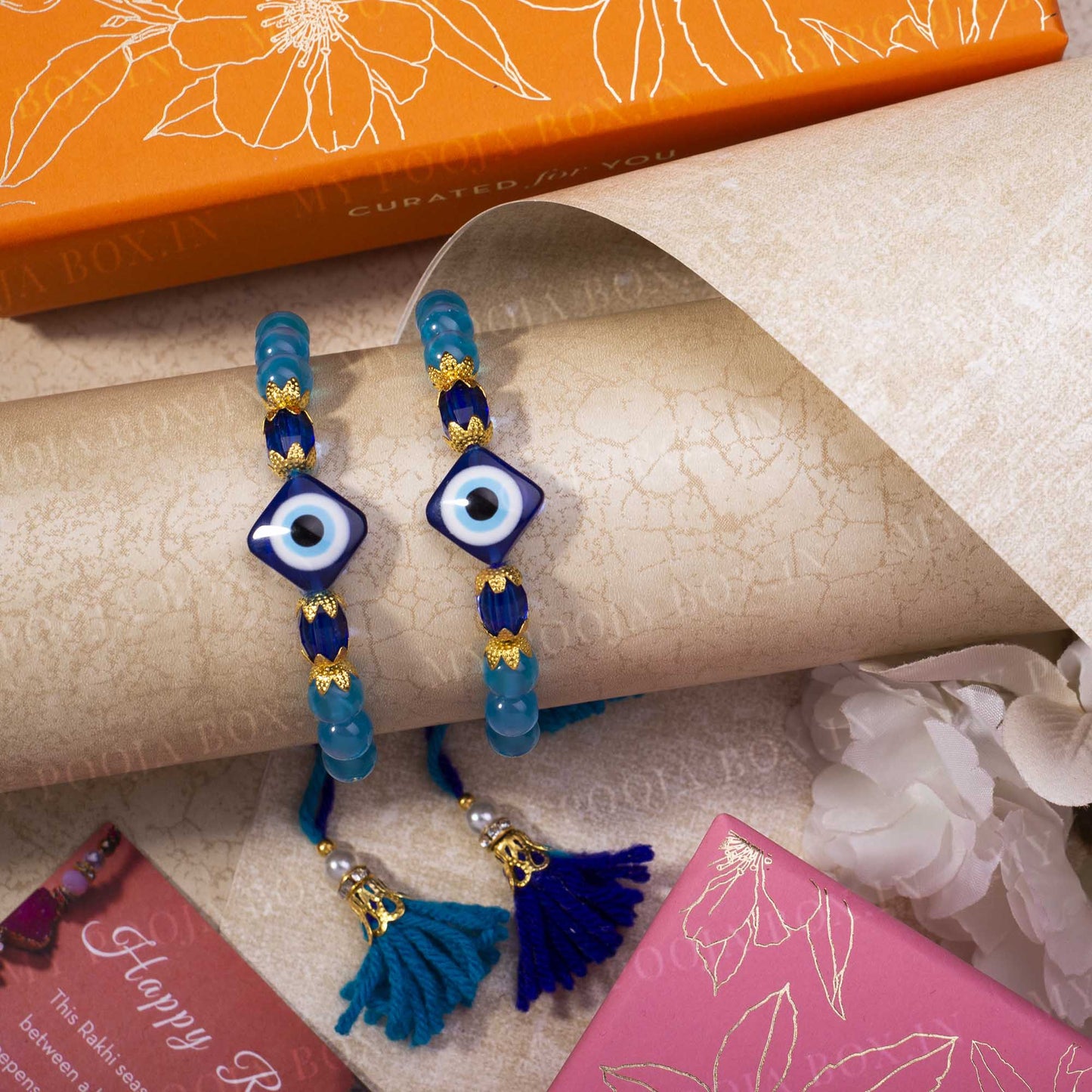Turkish Evil Eye Diamond Shape Rakhi (Set of 2)