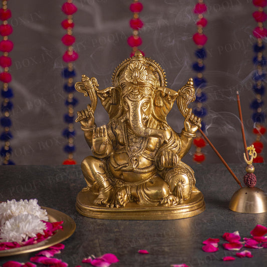 Ancient Brass Sitting Ganesha Idol