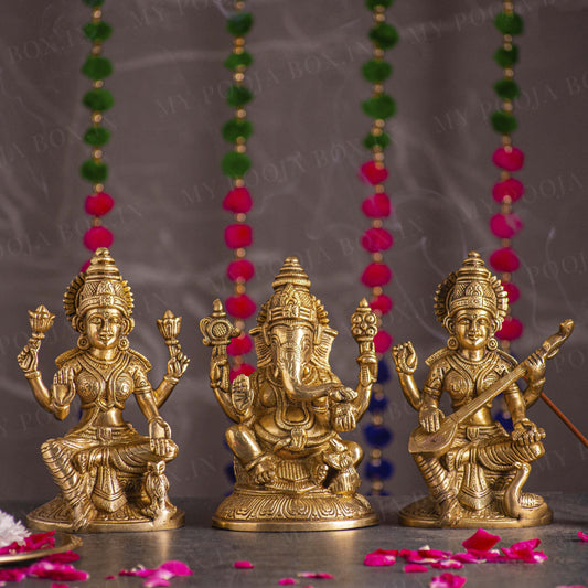 Antique Brass Laxmi Ganesha Saraswati