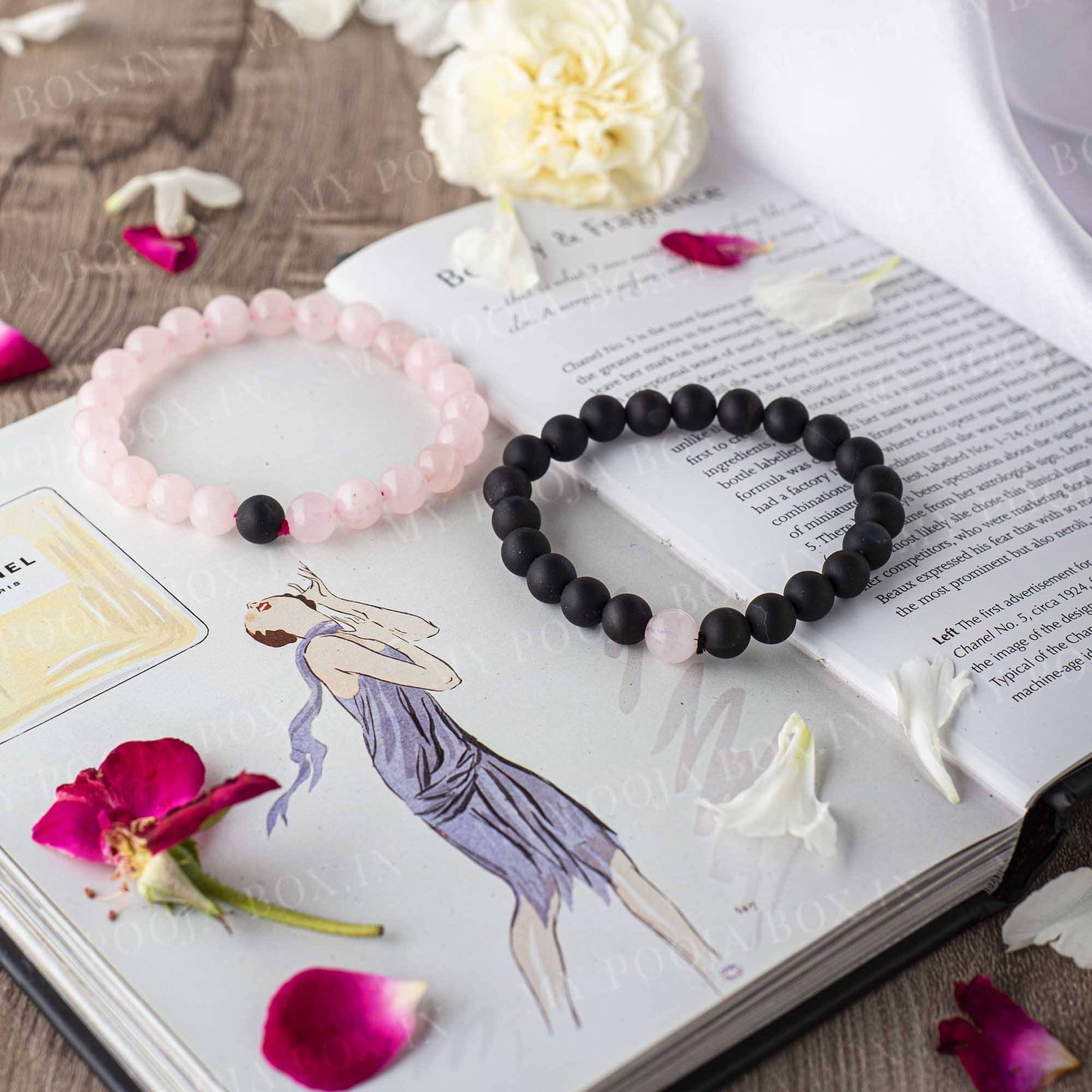 Rose Quartz & Black Onyx Bracelet ( Set of 2 ) | Couple Bracelet
