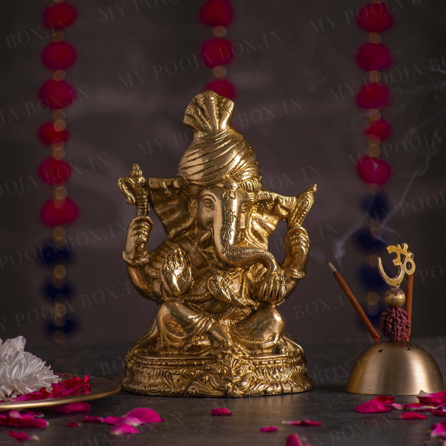 Traditional Brass Pagdi Ganesha
