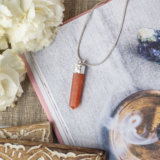 Carnelian Pencil Pendant Necklace for Ambition