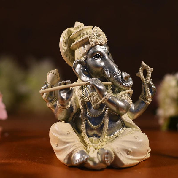 Handmade Clay Ganesha Statue with Flute