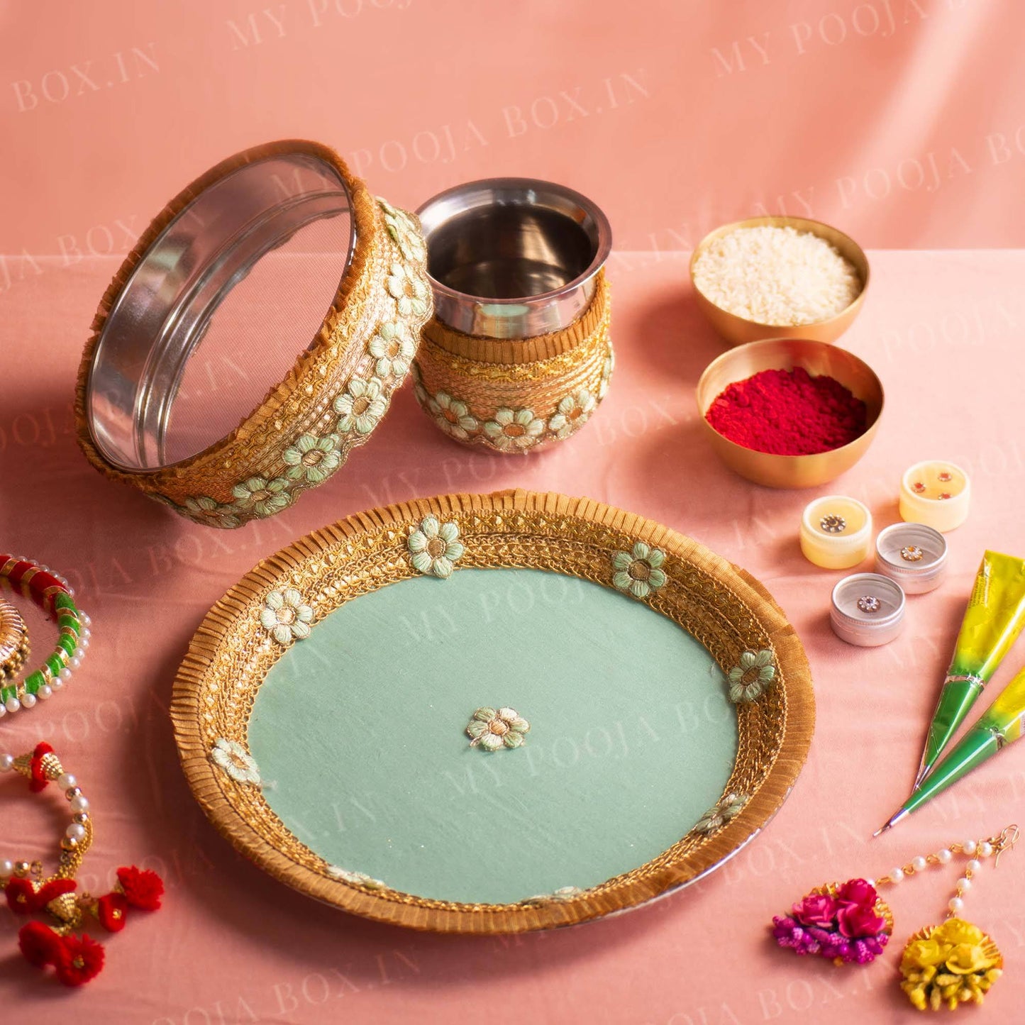 Green Orchid Karwa Chauth Thali Set