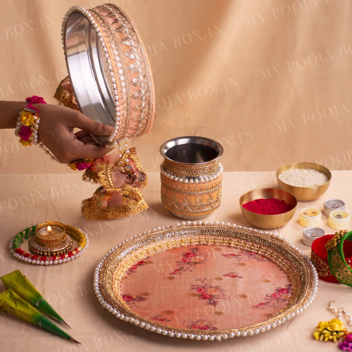 Cherry Blossom Karwa Chauth Thali Set