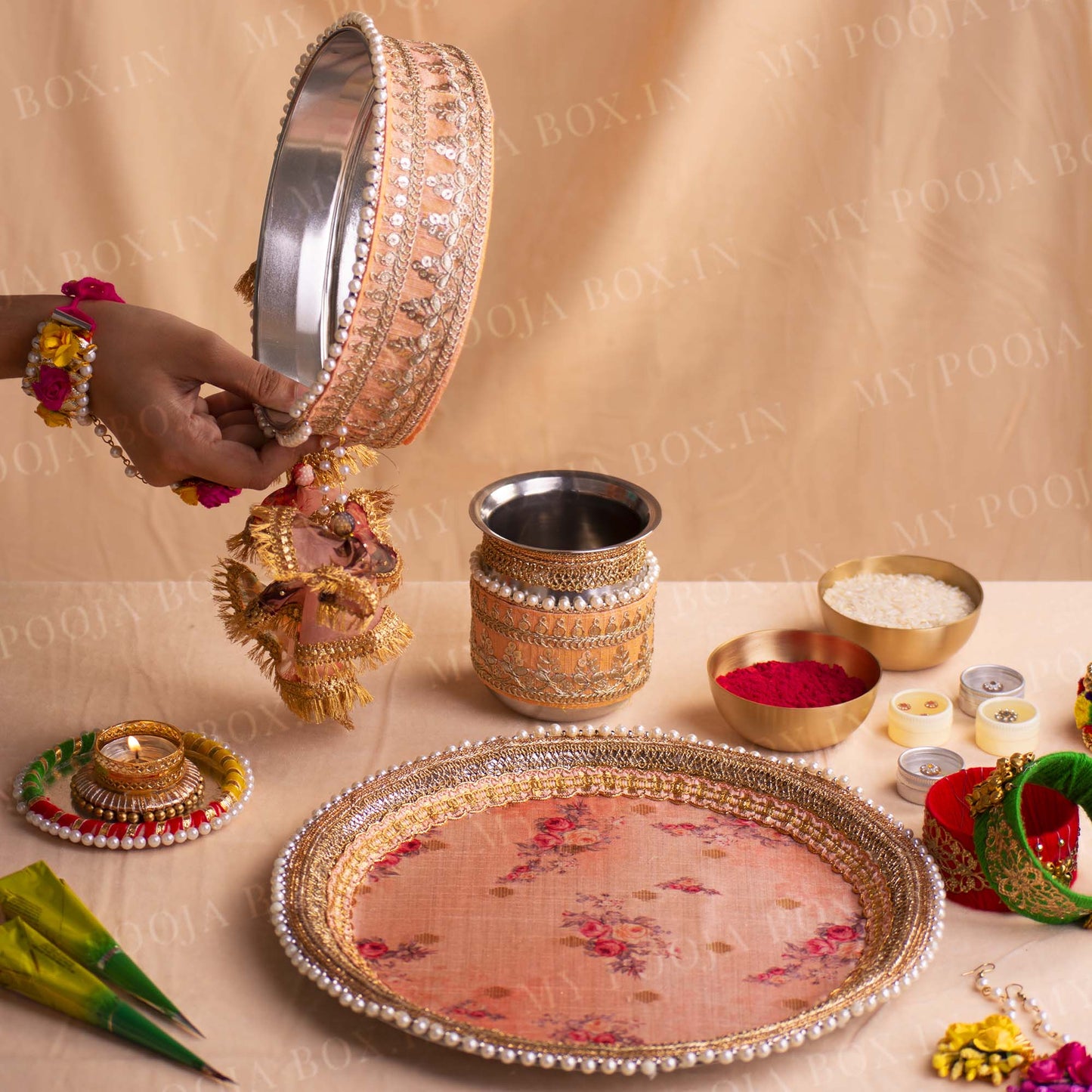Cherry Blossom Karwa Chauth Thali Set