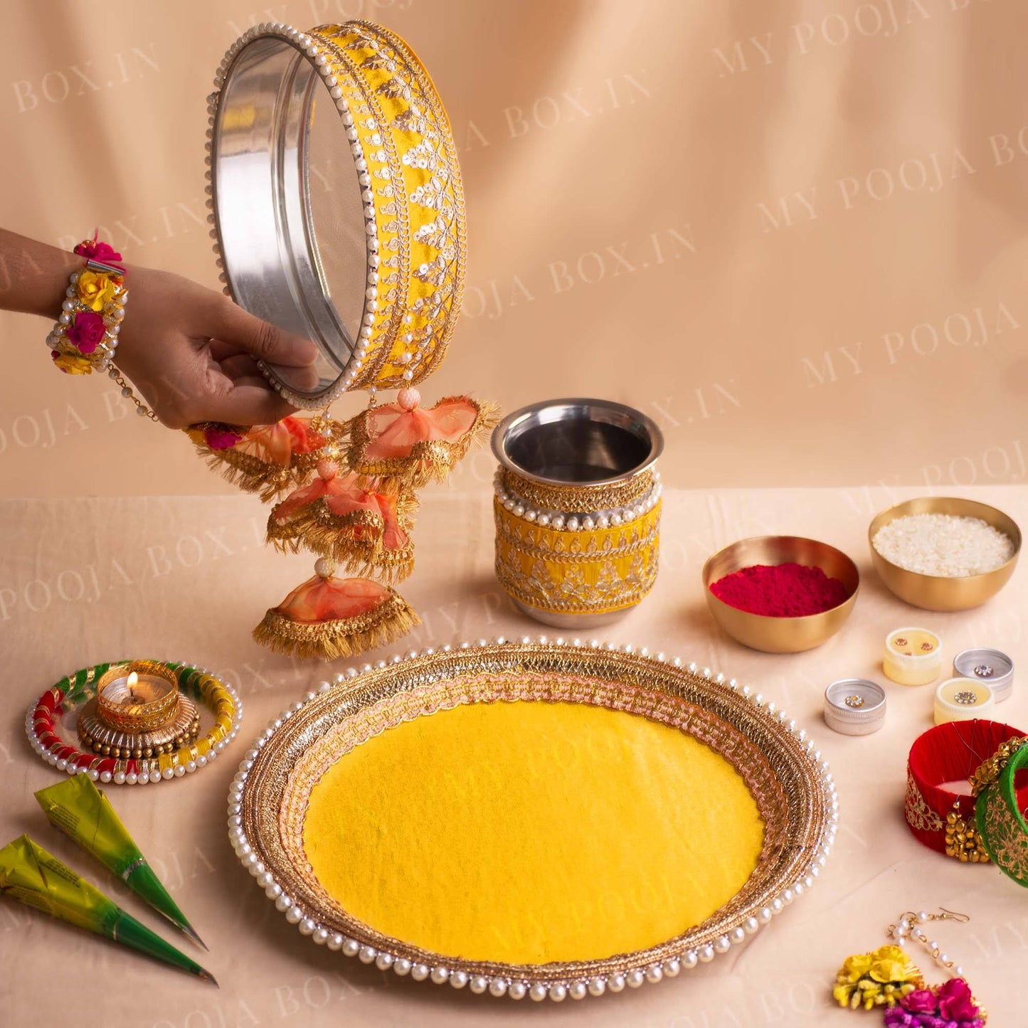 Yellow Daisies Karwa Chauth Thali Set