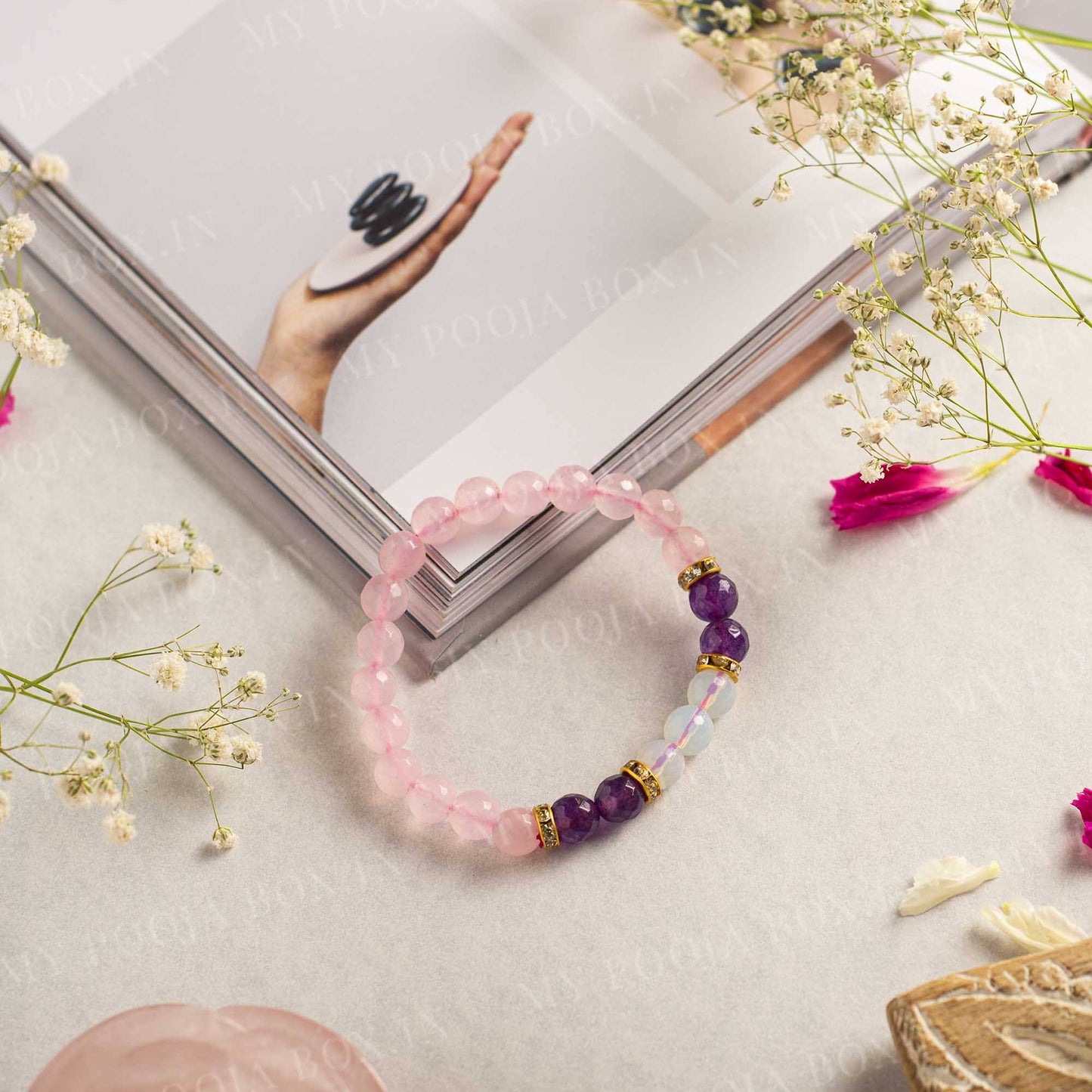 Opalite, Amethyst & Rose Quartz Bracelet