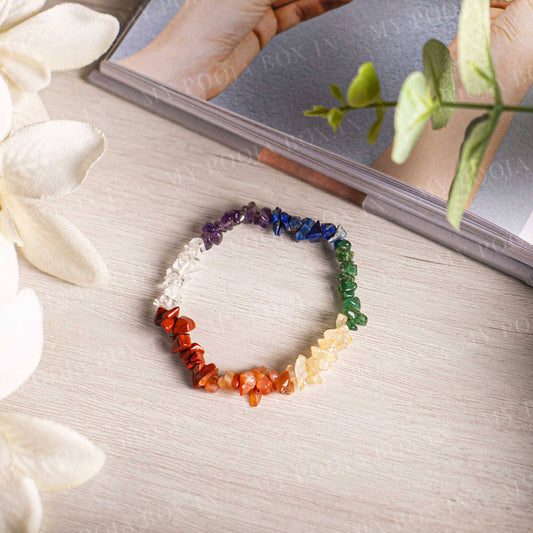 7 Chakra Natural Stone Chip Bracelet