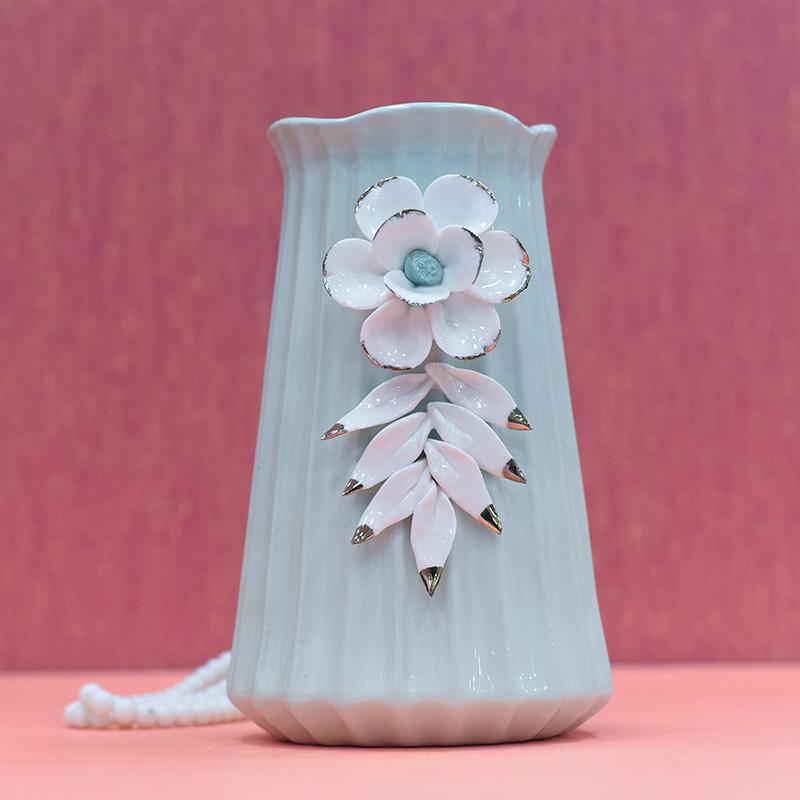 Tourqish Vase Pearl White Flower With Leaf