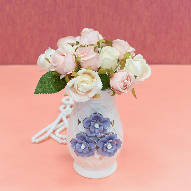 Crystal White Vase With Purple Roses