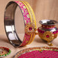 Brocade Pink & Yellow Karwa Chauth Thali Set