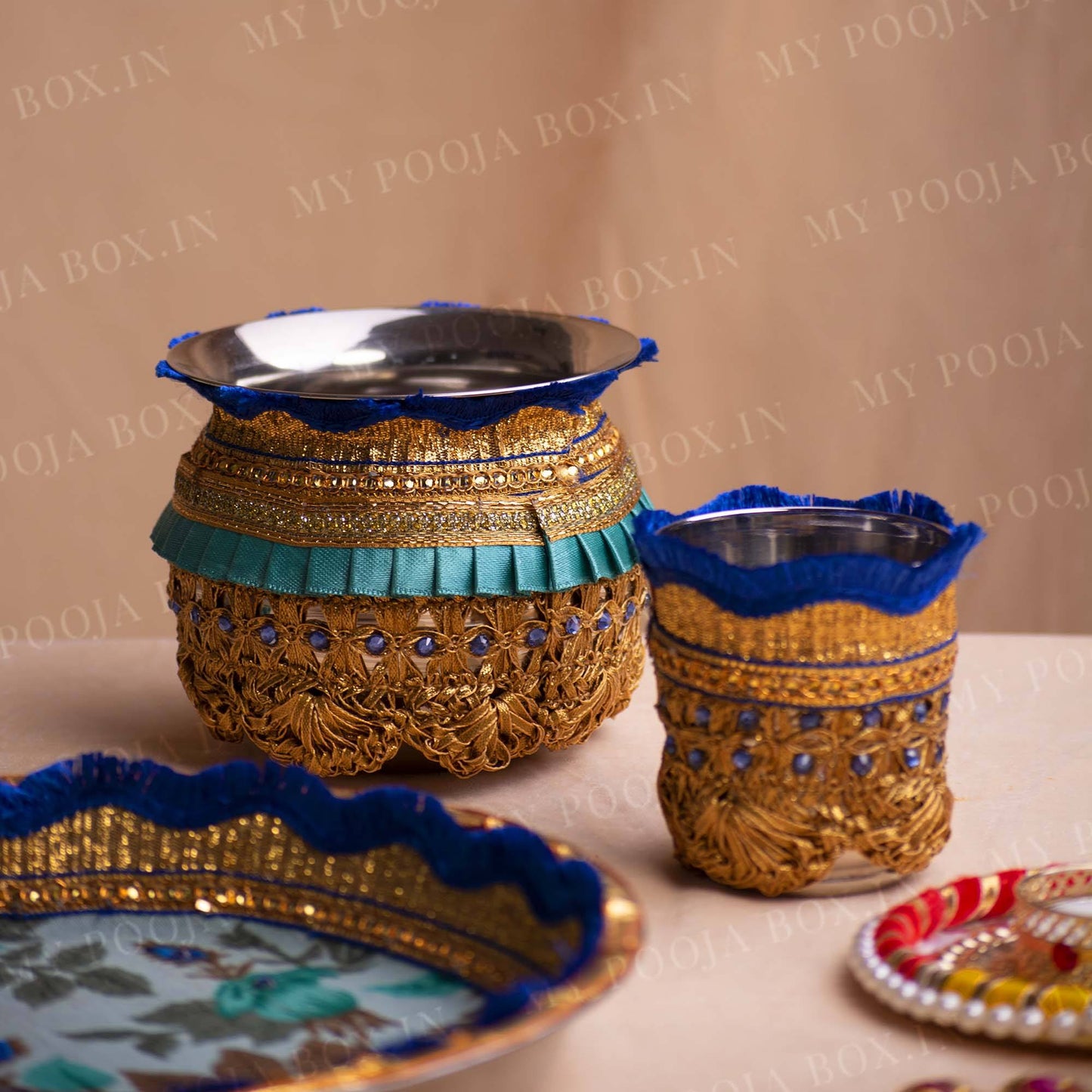Blissful Blue Flora Karwa Chauth Thali Set