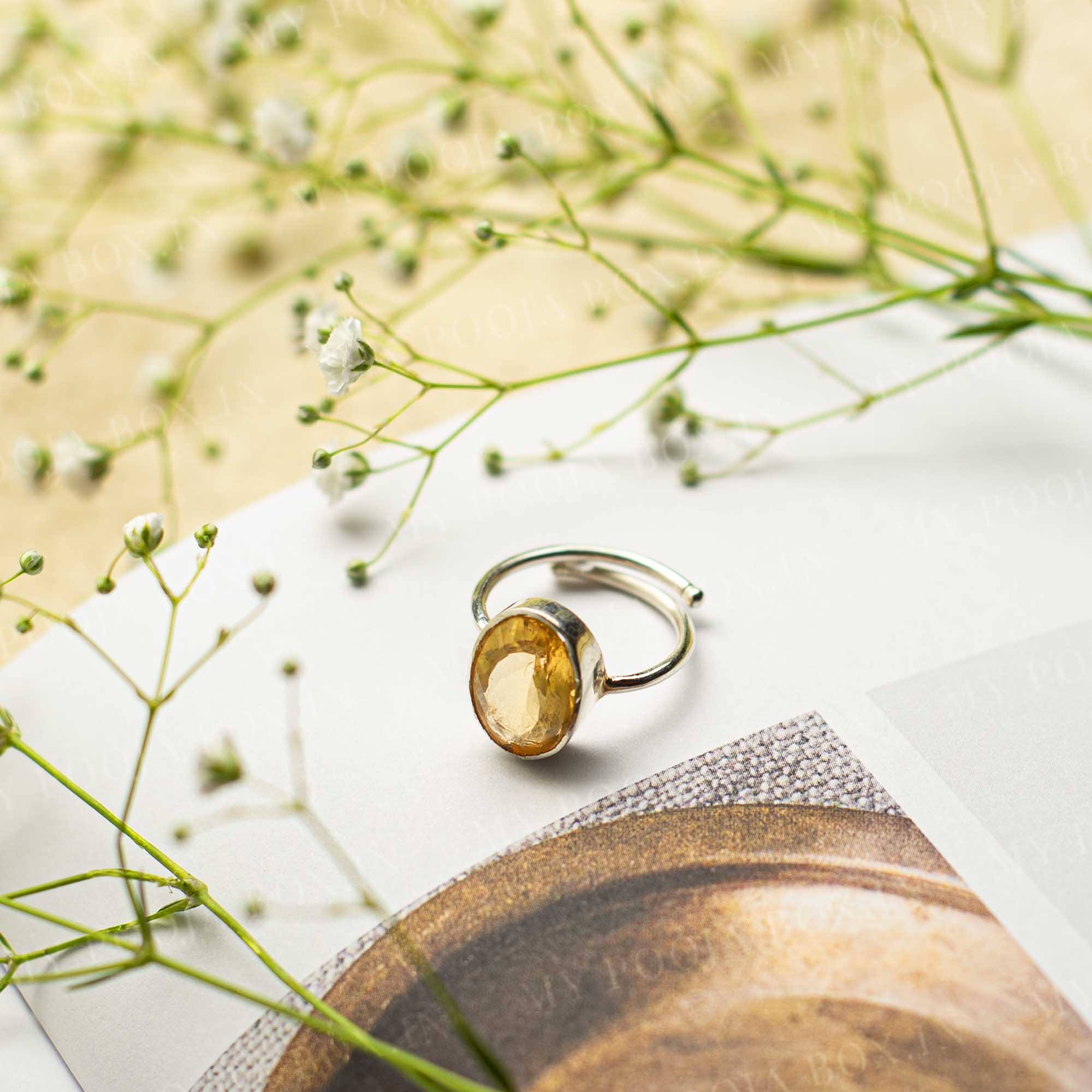 Citrine Silver Adjustable Crystal Ring